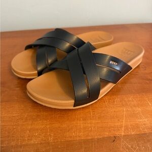 Reef Black and Tan Cross-Strap Slides